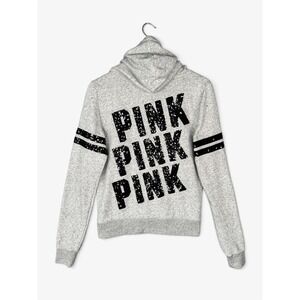 Victoria's Secret PINK Bling Perfect Full Zip Hoodie Gray Marl S Sequin